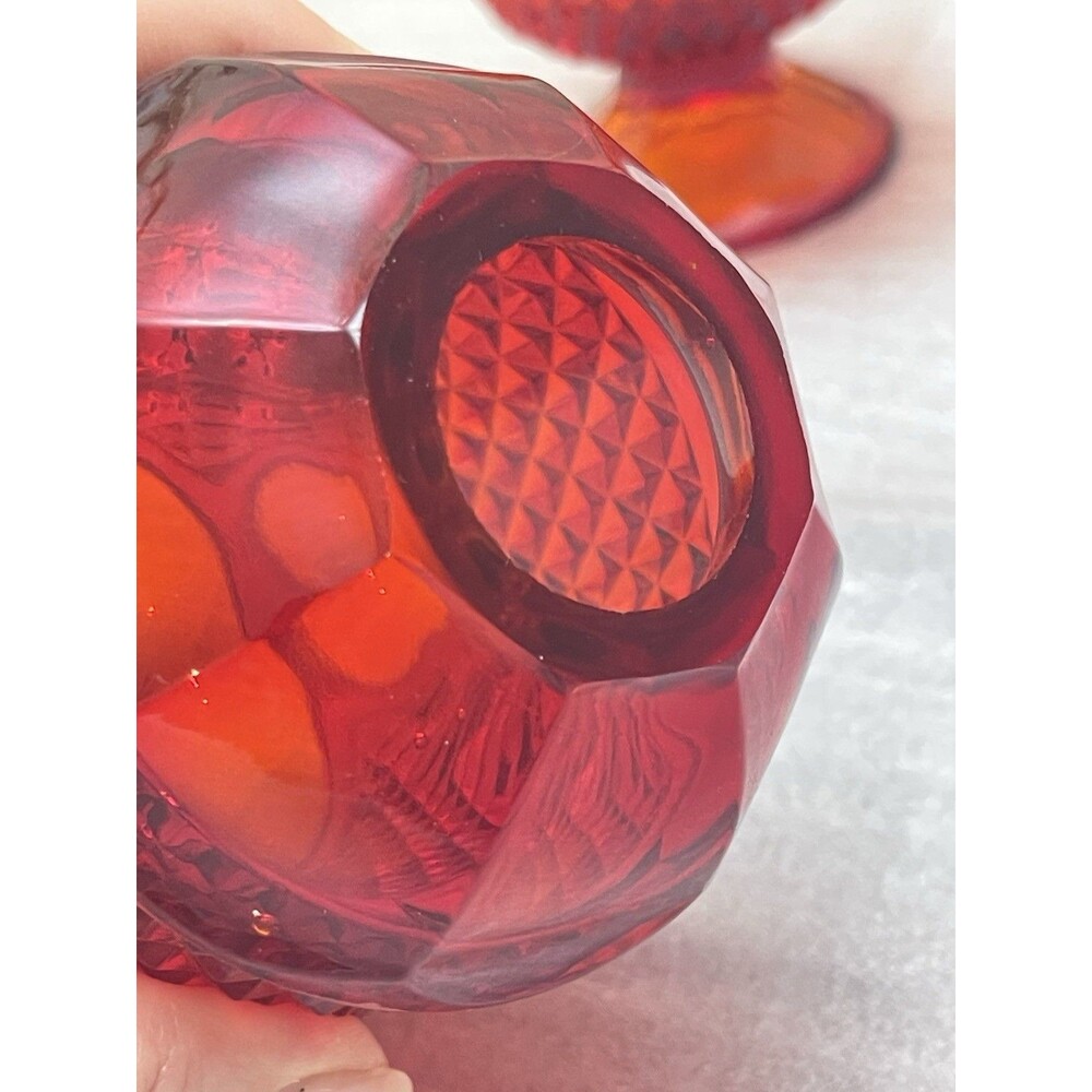 Viking Glass Dimond Point Fairy Lamp 6.75” UV Glows Red Amber Color Variation - Picture 11 of 14